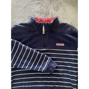 Vineyard Vines Pullover Mens Medium Navy Blue Striped Half Zip Fleece Sweater‎